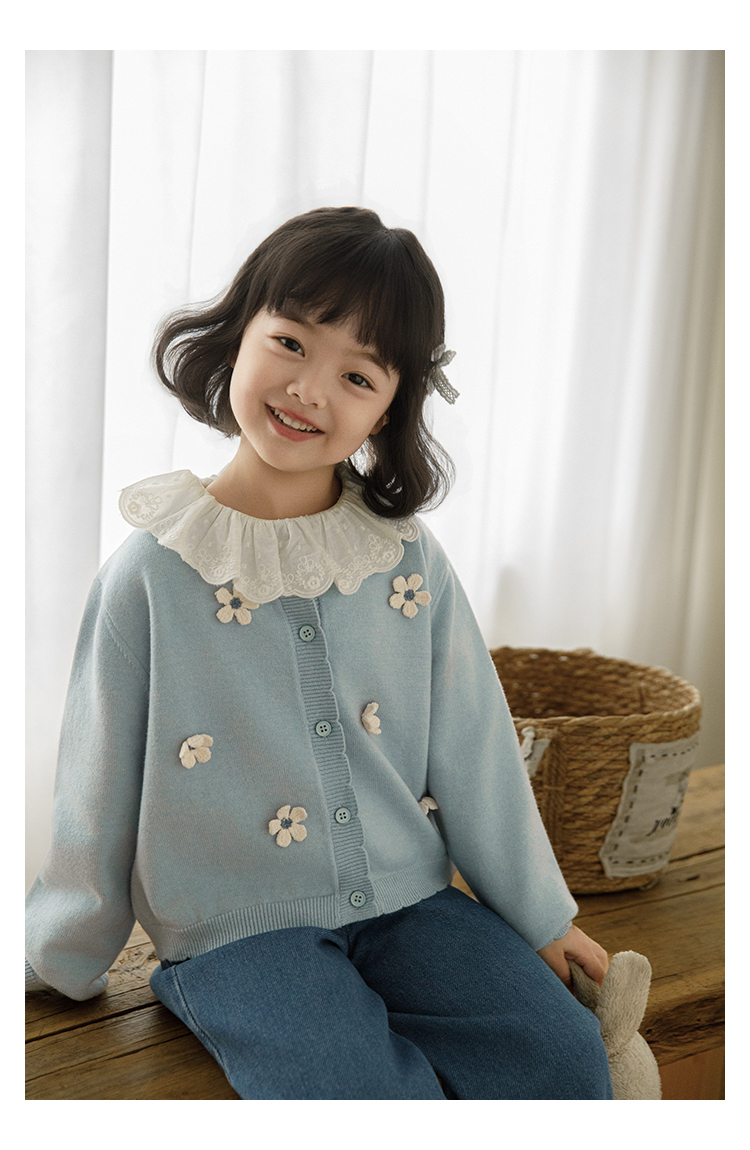 Floral Appliqué Button-Front Cardigan